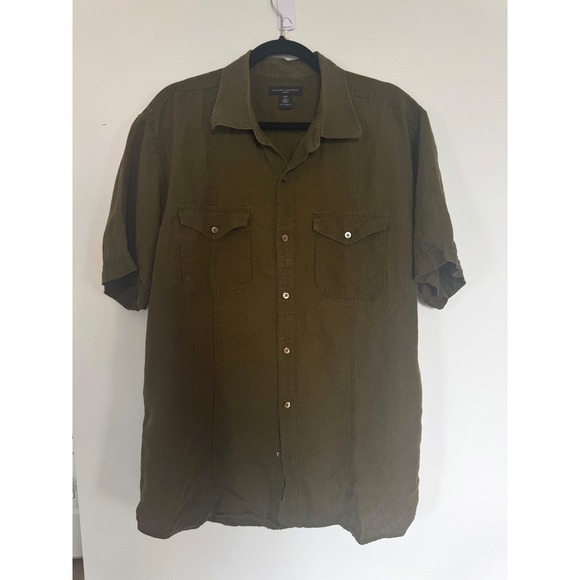Banana Republic Other - Banana Republic Vintage Mens XL Olive Green Linen Short Sleeve Button Down Shirt